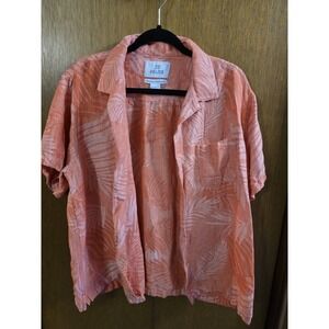 28 Palms 55% Silk 45% Linen Hawaiian Style Shirt Coral Men's‎ L Pre-owned